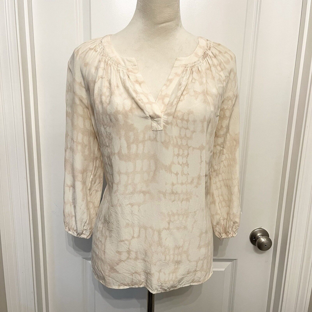 Cynthia Rowley 100% Silk Blush Pink V-Neck 3/4 Sleeve Peasant Blouse- Women S